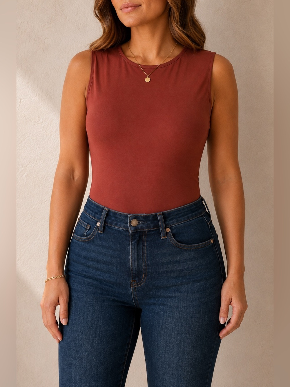 Express Body Contour Rust Sleeveless Bodysuit High Neck XL